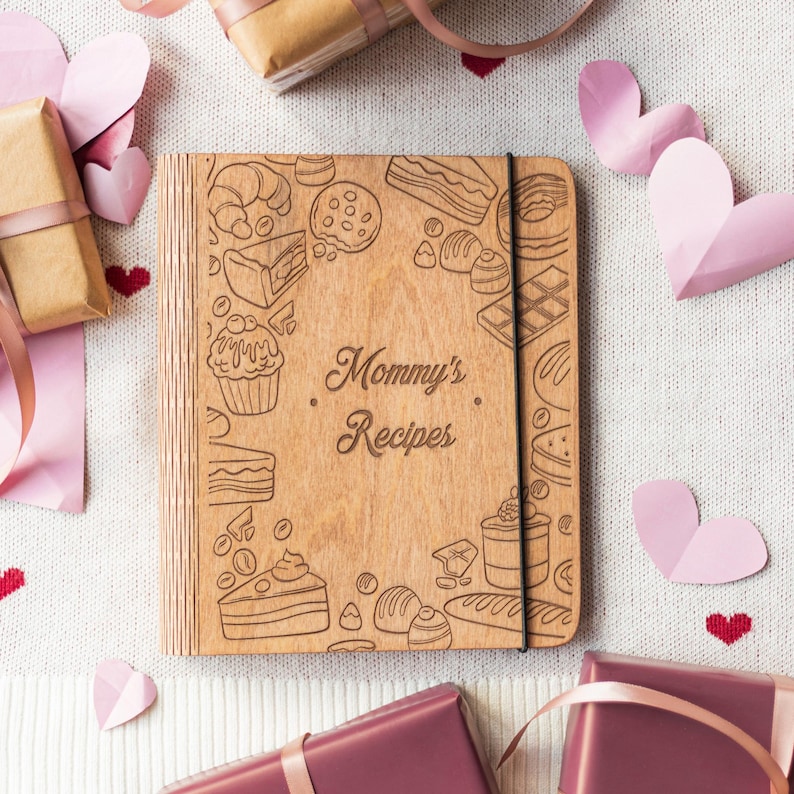 Recipe Book Wooden Binder, Personalized Gifts for Her, Mom Birthday Gifts, Custom Cookbook, Home Kitchen Gift for Women Bild 6
