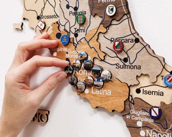 Carte de l'Italie 3D en bois, punaise de carte de voyage, art mural décoration d'intérieur, décoration de bureau, cadeau d'anniversaire, EnjoyTheWood