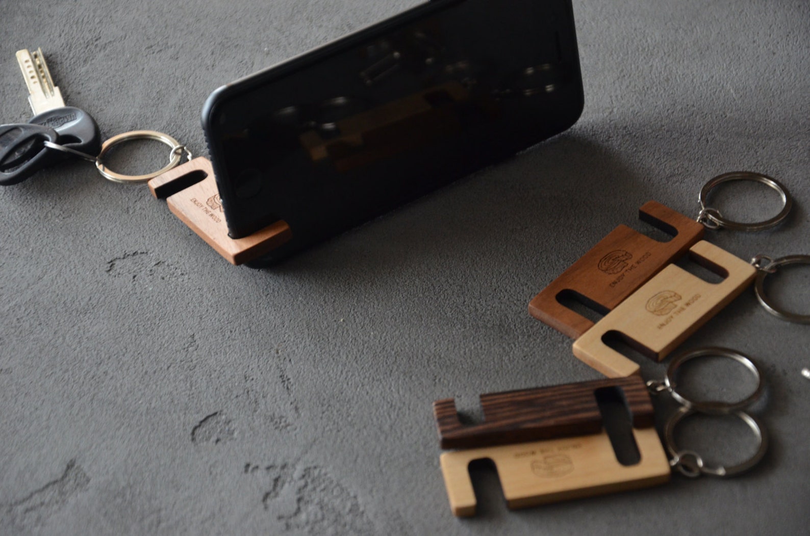 Custom Phone Stand Key Chain Personalized iPhone Holder Wood Etsy