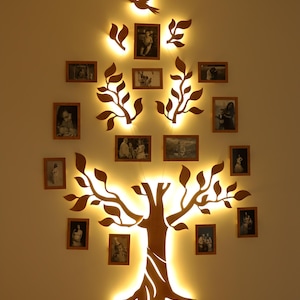 Large LED Family Tree Wall Art, Custom Family Photo Collage, Family Tree Wall Decal, Wooden Family Tree, Wedding Anniversary Gift