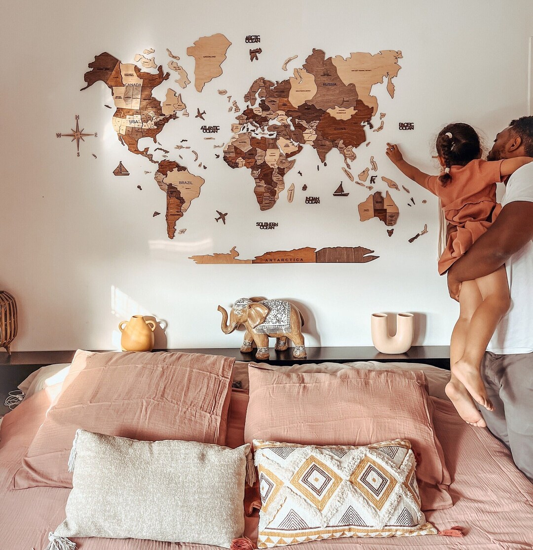 Travel World Map Bedroom Wall Decor Home Family Gift - Etsy