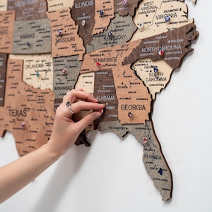 Art mural des États-Unis, décoration rustique, cadeau de pendaison de crémaillère, carte de voyage des États-Unis, décoration d'appartement en 3D, cadeau de 5e anniversaire pour mari, femme