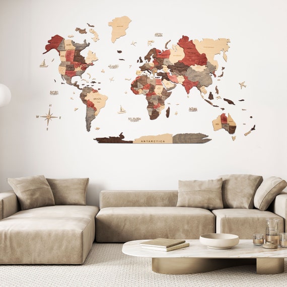 World Map Wall Art Home Wall Decor 5th Anniversary Gift