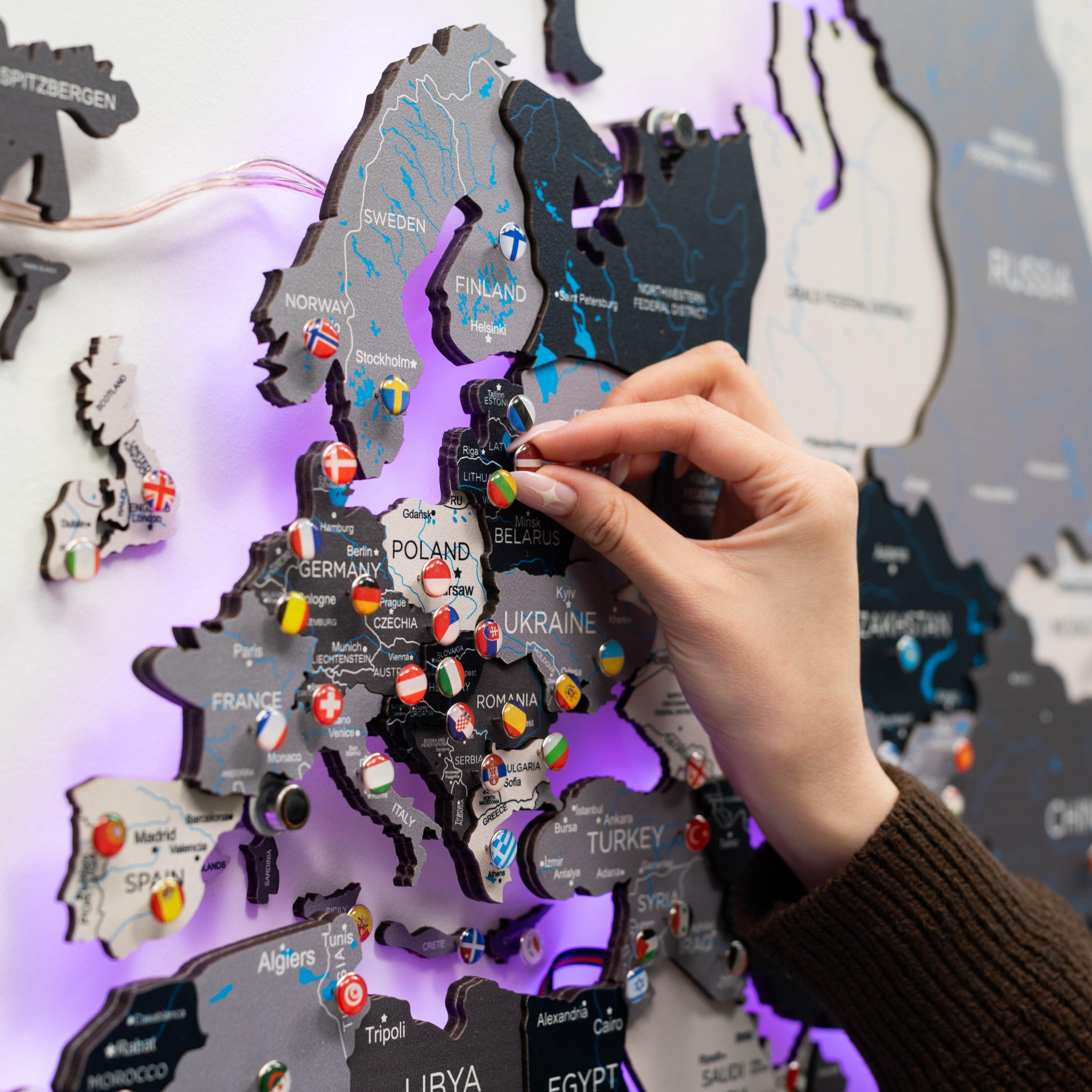 3D World Map With LED Backlight, Travel Map Push Pin, Home Decor ...