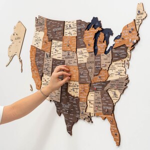 US Reisekarte, 3D Karte der Vereinigten Staaten, USA Karte, Hölzerne Wandkarte, Geschenk zur Geburt, Geburtstagsgeschenk, GiveTheWood