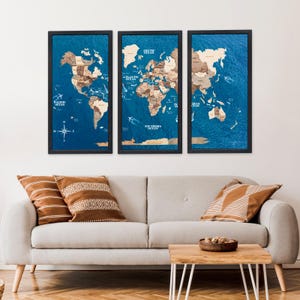 3D Wooden World Map, Framed Travel Push Pin Board, Wall Art Living Room image 13