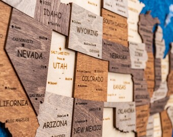 USA Karte aus Holz, Travel Tracker Map, Haus Büro Dekor, Karte USA, Wohnungseinweihung, Hauseinweihung Geschenk, Genieße den Wald