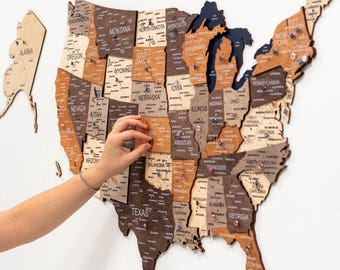 US Travel Map, 3D Map Of United States, Apartment Decor, Home Gift, USA Wooden Wall Map, Housewarming Gift, Anniversary Gift, EnjoyTheWood