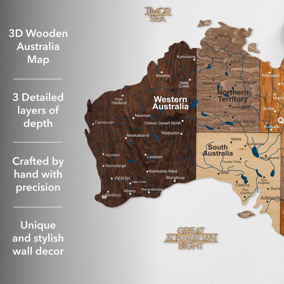 3D Wooden Australia Travel Map, Gift for Travelers, Modern Home Office ...