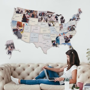 50 States Photo Map, Print Custom Map, Family US Road Trip Gift, Custom Travel Memories Map, USA Collage Home Decor, New Home Gift for Him