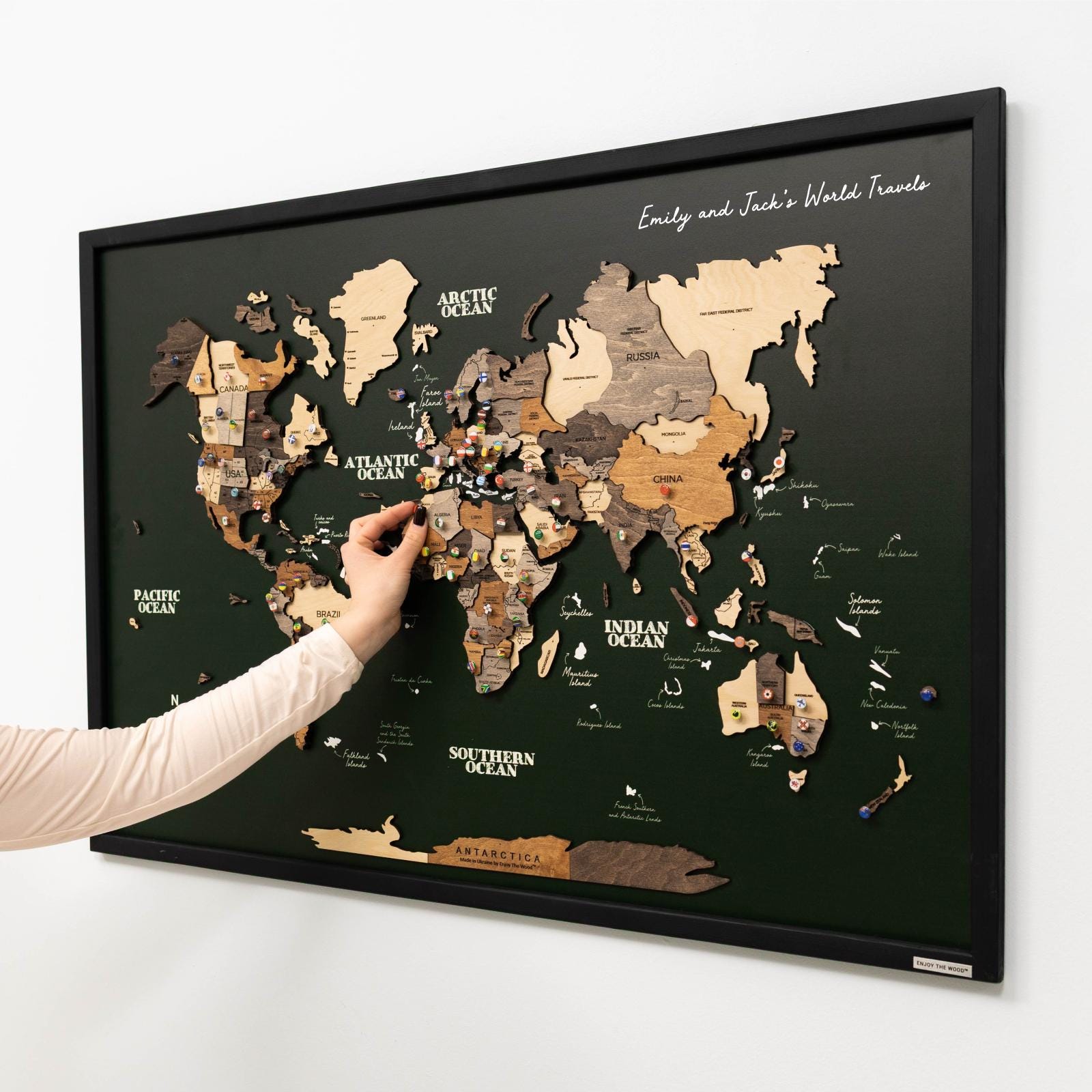 Personalized World Map Pin Board Travel Tracker Wall Art Home