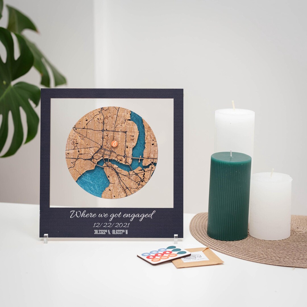 Personalized Map Rectangle Wall Art - Best Gift For Couple - Custom Name, Date & Location