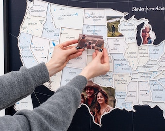 Mapa ze zdjęciami USA, spersonalizowana sztuka ścienna, dekoracja ścienna z paneli, mapa śledzenia podróży, spersonalizowana mapa Stanów Zjednoczonych, prezent dla domu, EnjoyTheWood