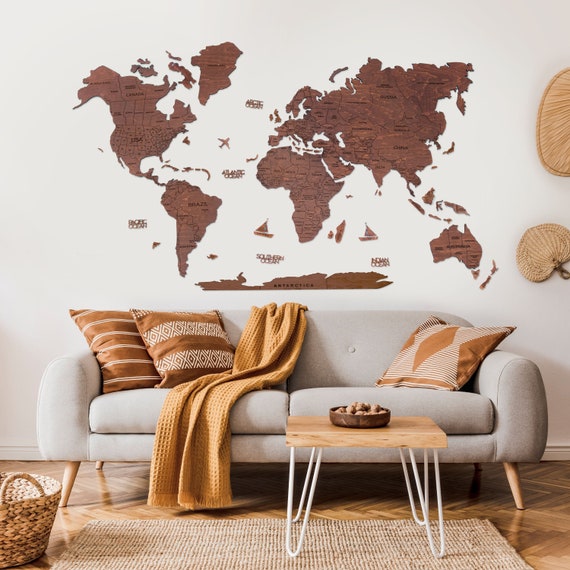 Living Room Wall Decor World Map Wall Art Housewarming Gift Etsy