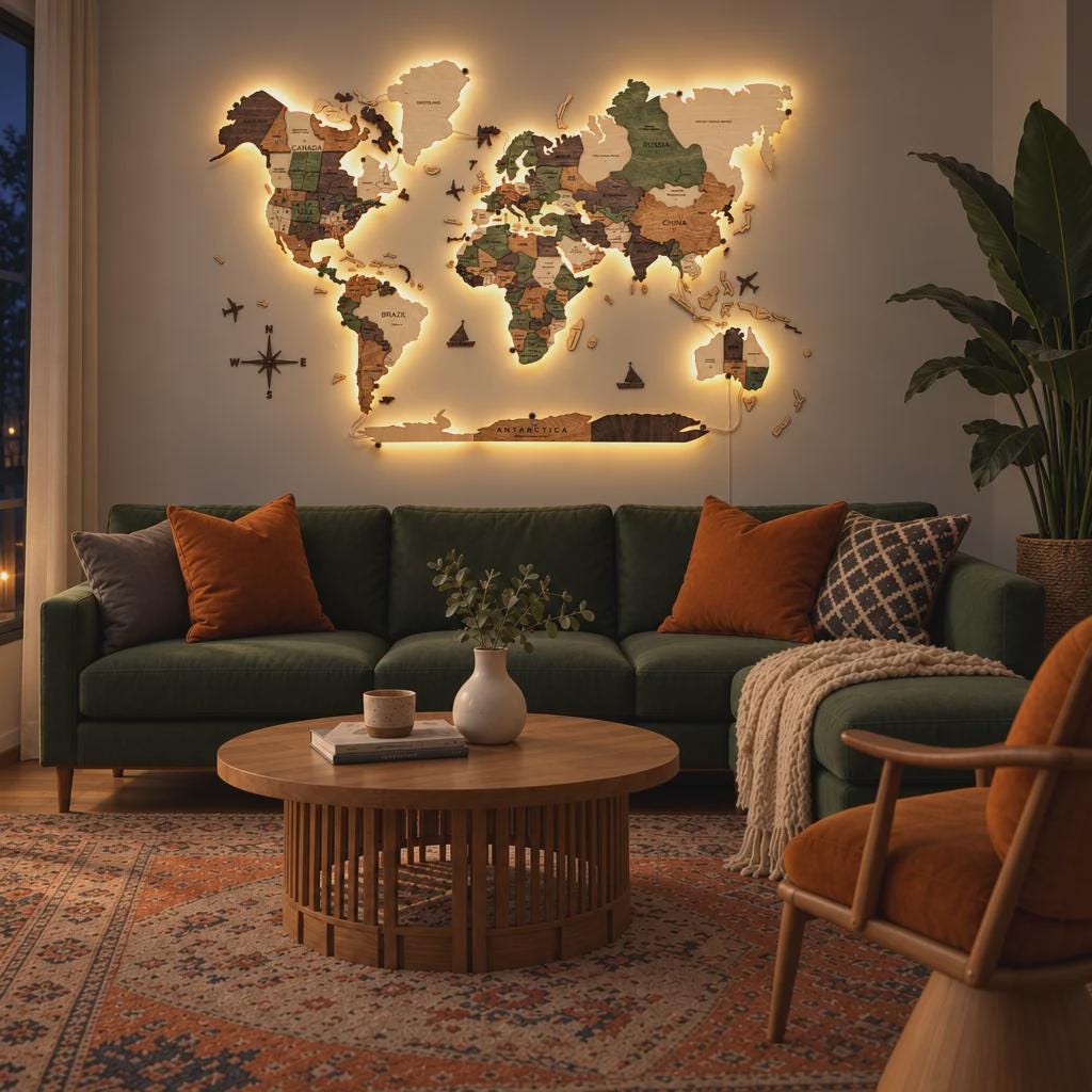 LED Wooden World Map Wall Art, Travel Planner, Home Decor - Etsy