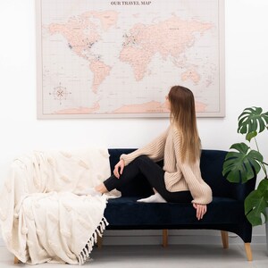 World Map Push Pin Customized Pin Board Canvas Wall Art Modern Map Print Birthday Gift for Traveler, Anniversary Gift for Wife image 9