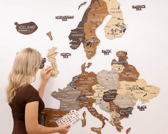 3D Europe Map Wall Art, Home Decor, Office Decor, Wooden Map of Europe Push Pin, Anniversary Gift, Farmhouse Decor, Travel Tracker Map