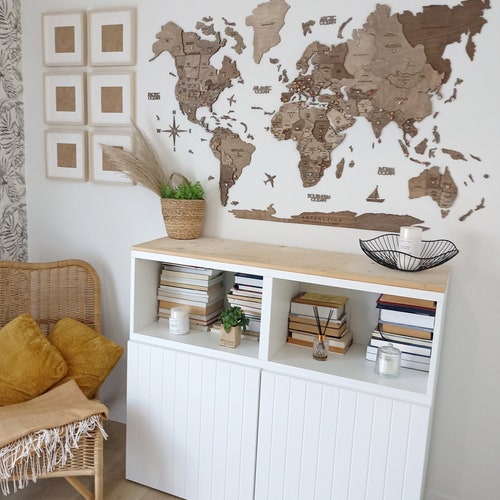 World Map Wall Art, Push Pin Travel Map, Home Wall Decor, 5th Anniversary Gifts for Husband, Boyfriend, Housewarming Gifts, Modern Decor