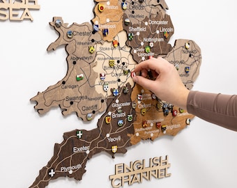 Carte murale du Royaume-Uni en 3D en bois - Objets d'art décoratifs pour la maison et le bureau - Cadeau de pendaison de crémaillère