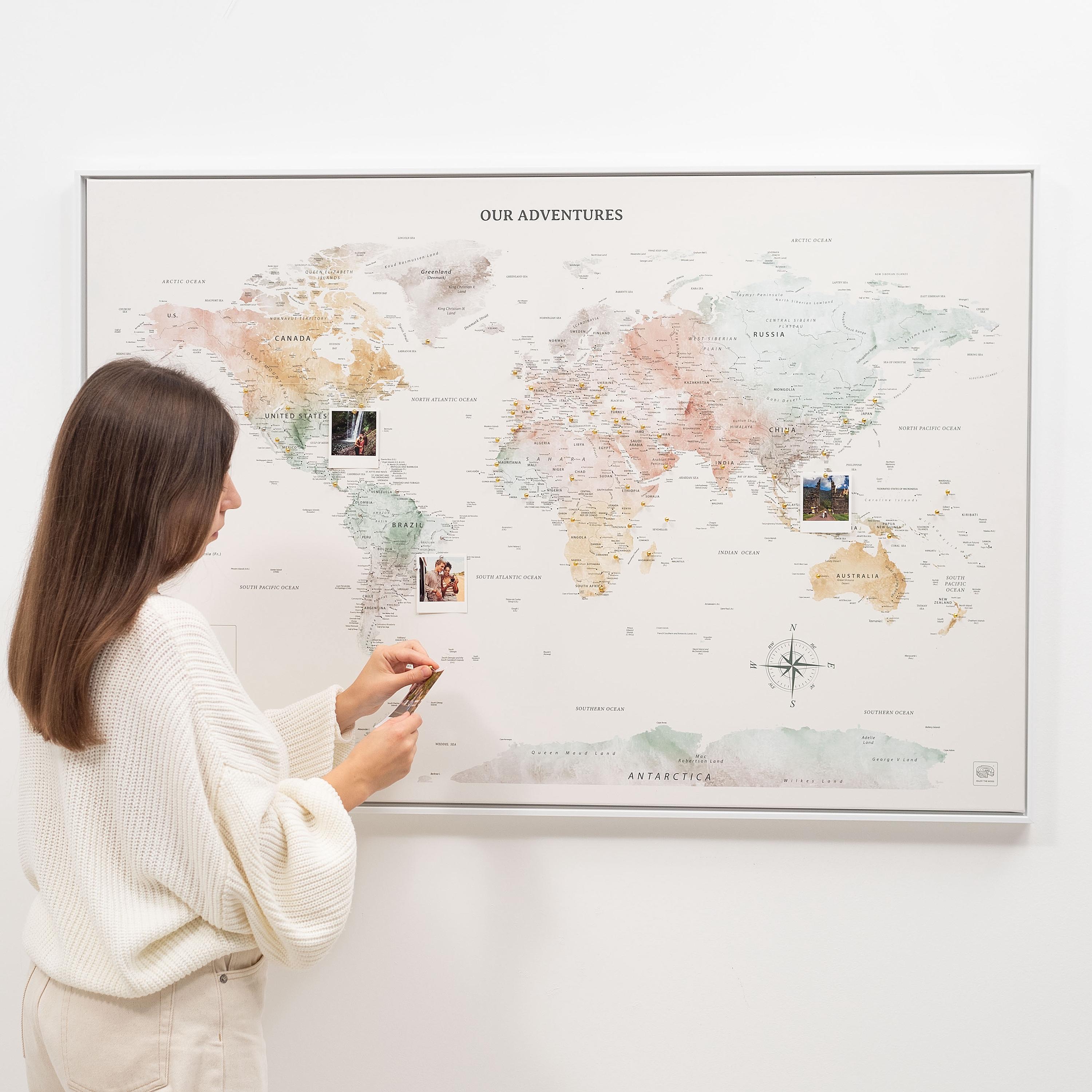Places You've Been World Map, Detailed Push Pin Travel Map Visited