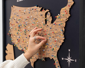 US Push Pin Map, Framed US Map, Cork Travel Map Board, Anniversary Gift, Birthday Gift, Housewarming Gift, Apartment Decor, Home Decor