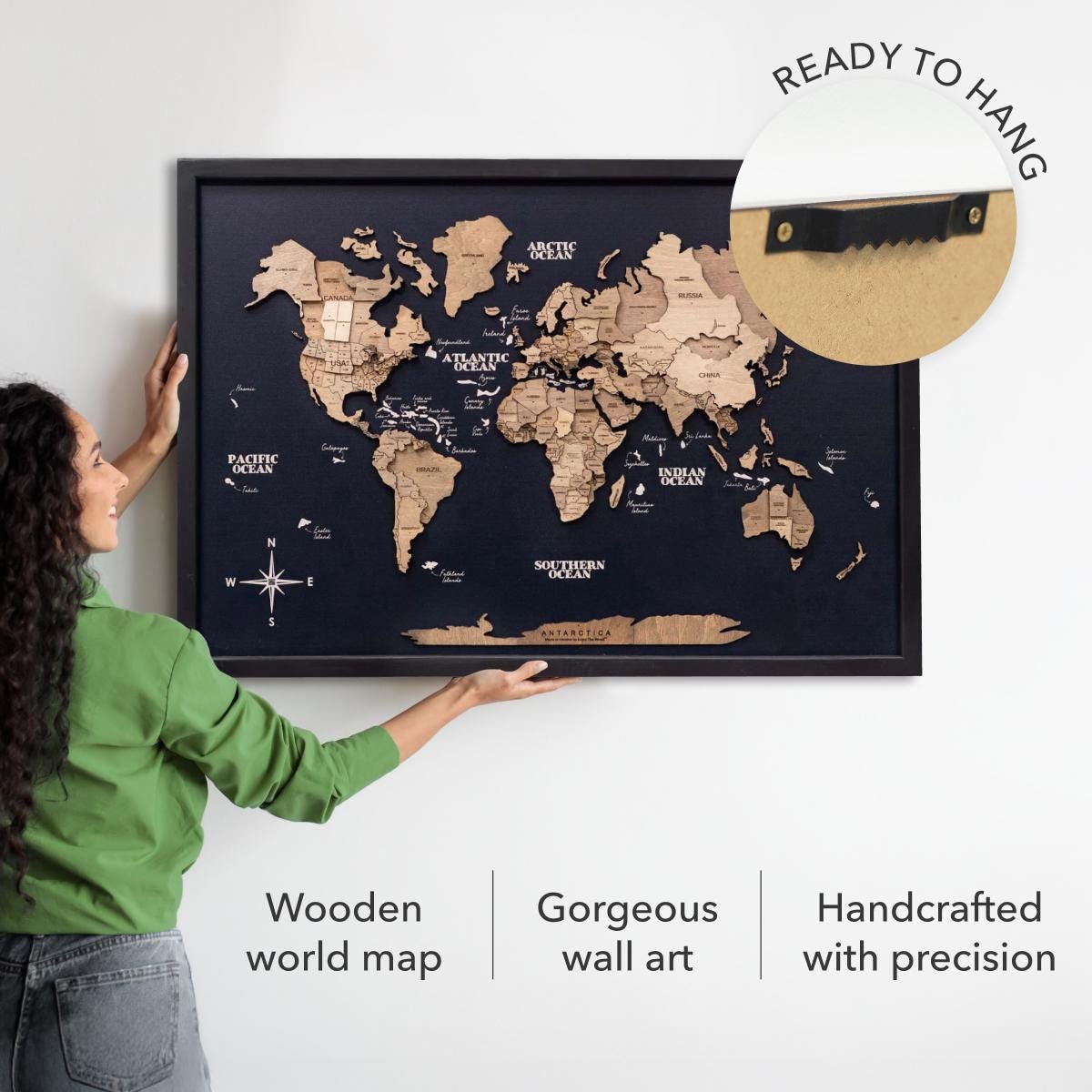 Buy Cork World Map Wall Art, Push Pin Travel Map, Wood World Map