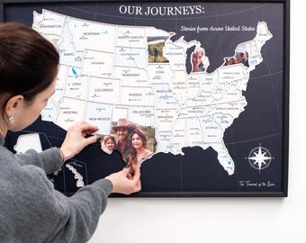 Spersonalizowany prezent – Mapa USA ze zdjęciami – Mapa podróży 50 stanów – Prezent DIY – Oprawiona dekoracja ścienna – Sztuka ścienna – Spersonalizowana mapa Stanów Zjednoczonych