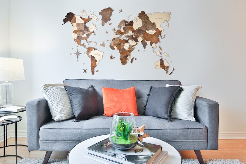 Wall Wooden Map of the World Map Travel Push Pin Map Rustic image 1