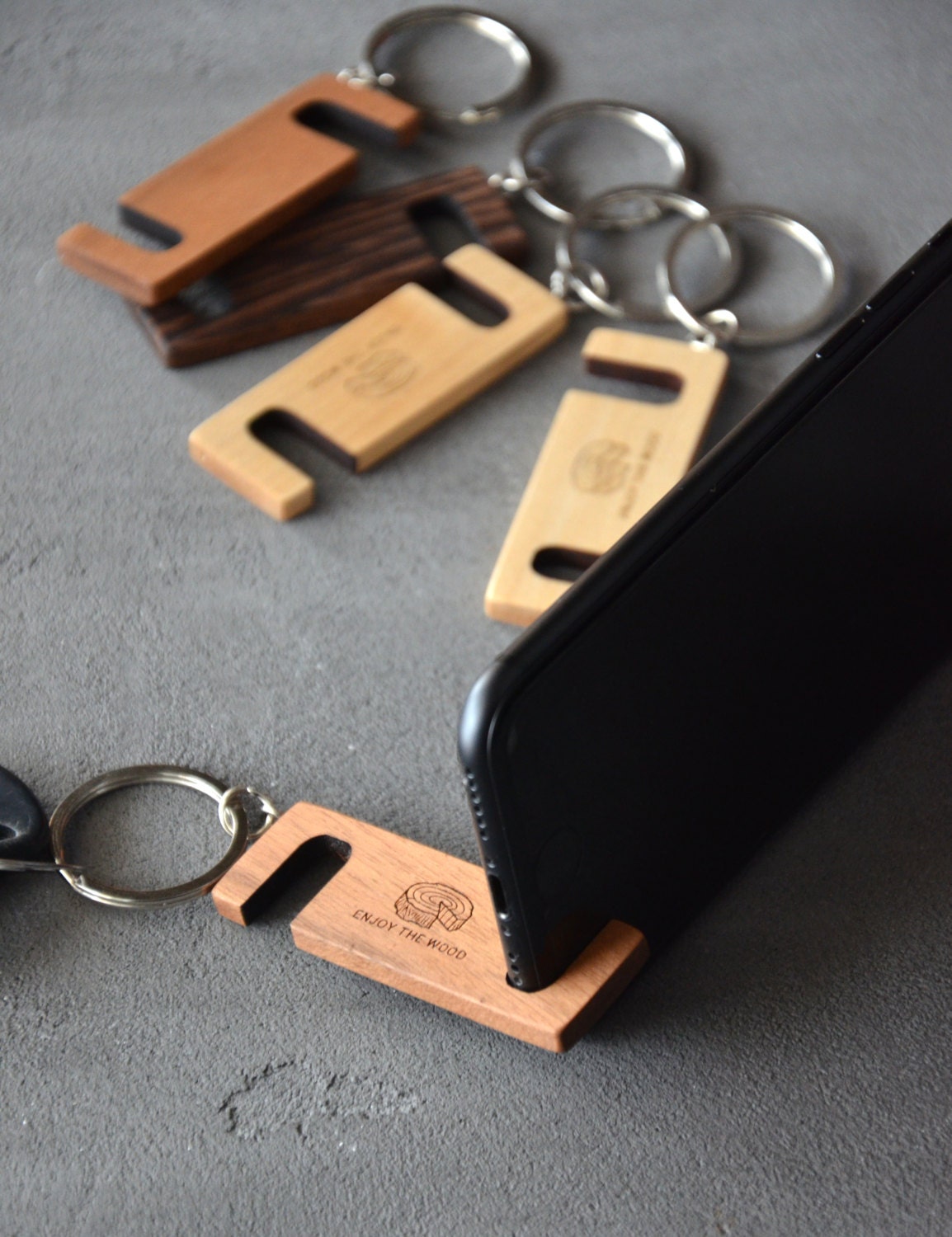 Custom Phone Stand Key Chain Personalized iPhone Holder Wood Etsy