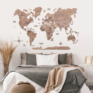 Handcrafted Wooden World Map Wall Art, Home Office Decor, Push Pins Map, Map Mark Your Travels, Housewarming Gift, 5th Anniversary Gift image 9