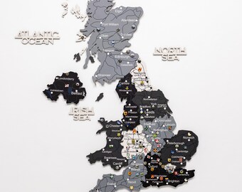 Väggdekoration i Storbritannien, väggkonst för rum, resekarta över Storbritannien, idé för heminredning, jubileumspresent, unik karta över Storbritannien