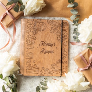Recipe Book for Mother&#39;s Day Gift, Wooden Binder, Personalized Gifts for Mom, Custom Cookbook, Mom Birthday Gift