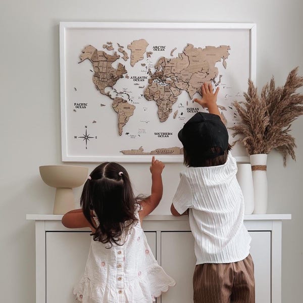 Travel Map Wall Art, World Map Pin Board, Wooden Decor Home Aesthetic
