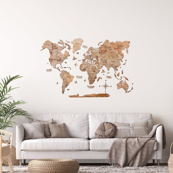 Wooden World Map by Enjoy the Wood Home Decor Living Room Etsy UK