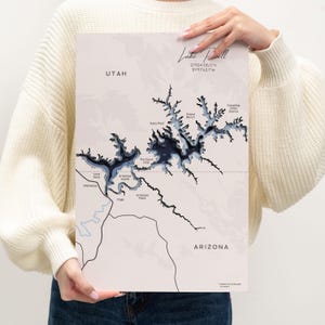 Arte mural del lago Powell, mapa topográfico del lago, mapa de profundidad, decoración del hogar, mapa del lago de madera, decoración de la sala de estar, regalo de inauguración de la casa, regalo para amantes del lago