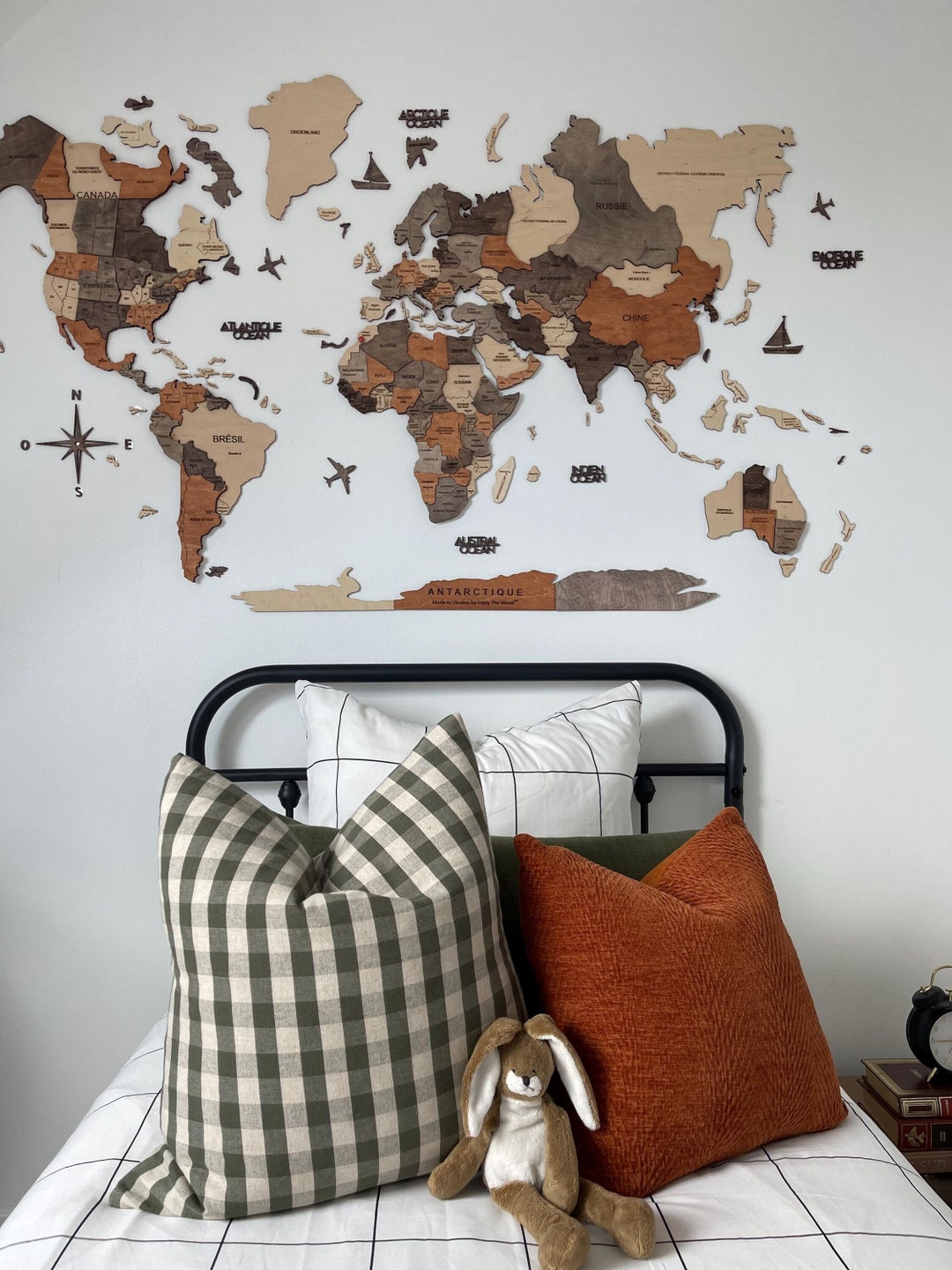 World Map Wall Art, Wall Decor Bedroom, Home Decor, 5th Anniversary ...