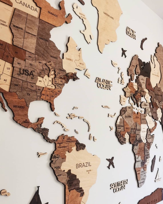 Wooden Map Wall Art Wood World Map Wall Art Wall Decor 5th Anniversary Gift For Etsy