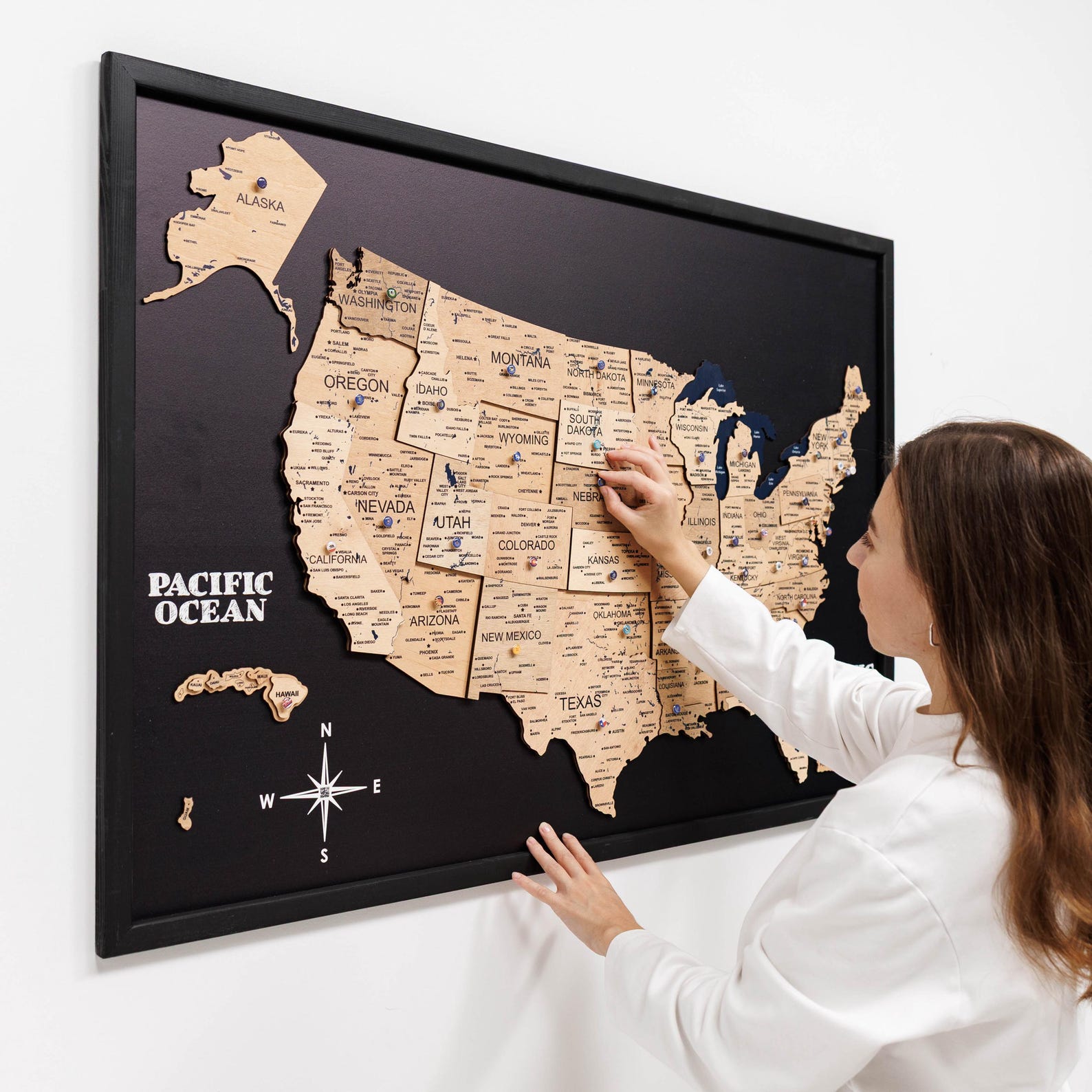 US Push Pin Map, Framed US Map, Cork Travel Map Board, Anniversary Gift ...