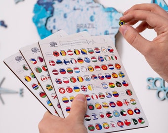 Wooden Flags Stickers for World Map, Gift for Travel Lover by EnjoyTheWood