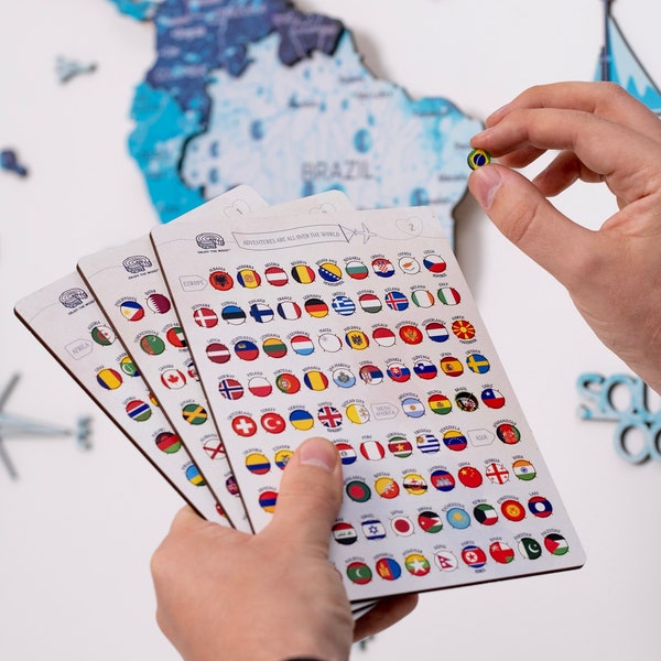 Stickers drapeaux en bois pour carte du monde, cadeau pour les amateurs de voyages par EnjoyTheWood