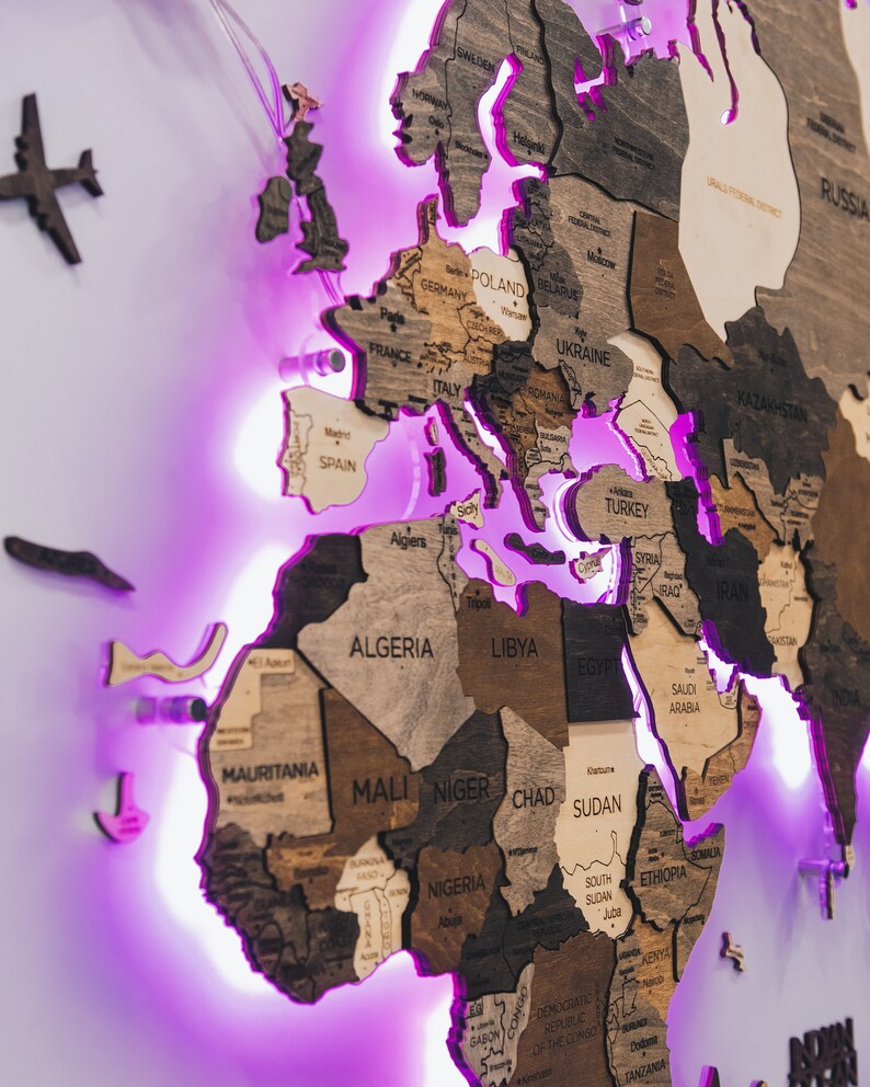 Travel World Map Home Wall Decor Large Wall Art 3D Map of Etsy