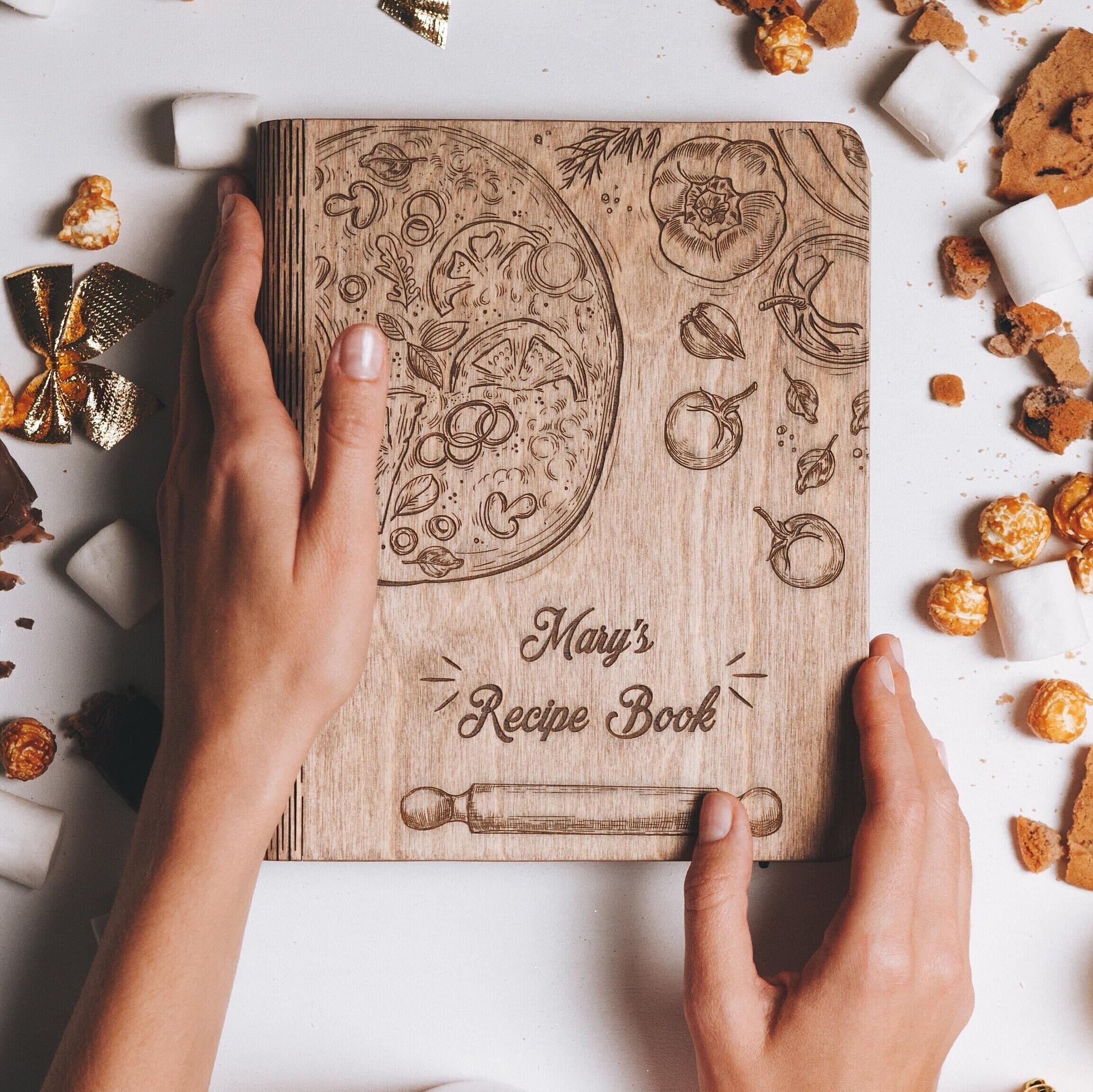 Recipe Book Wooden Binder, Personalized Gifts for Her, Custom Cookbook, Mom Birthday Gift, Home Kitchen Gift for Women, Mom Christmas Gifts