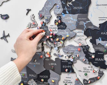 Weltkarte Holz Weltkarte Bereiste Länder Mapa Del Mondo Legno 3D Holz Weltkarte Wanddeko | Ślub, urodziny