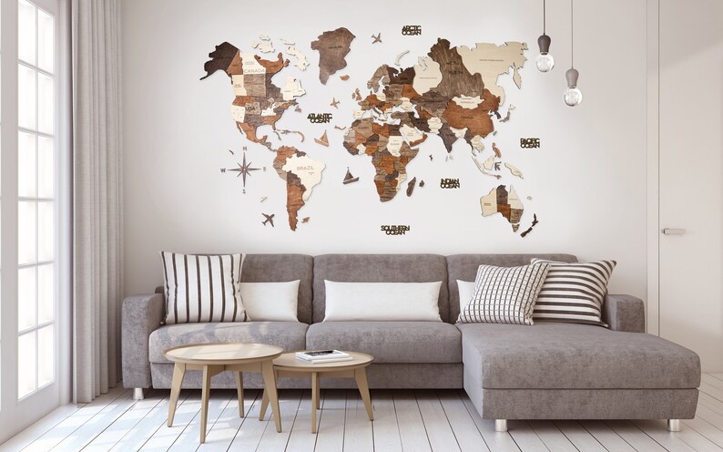 World Wall Map Anniversary Gift World Map Wooden Travel Push image 8