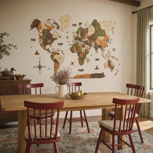 3D World Map for Wall, Travel Decor Wall Art, Light Wood World Map Push Pins, Housewarming Gift for Home image 15