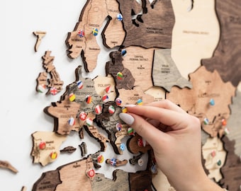 Mappa del mondo 3D con puntine da disegno, regalo per coppie in viaggio, arredamento moderno in stile fattoria, regalo di inaugurazione della casa per la famiglia, arredamento per la casa, appartamento, EnjoyTheWood