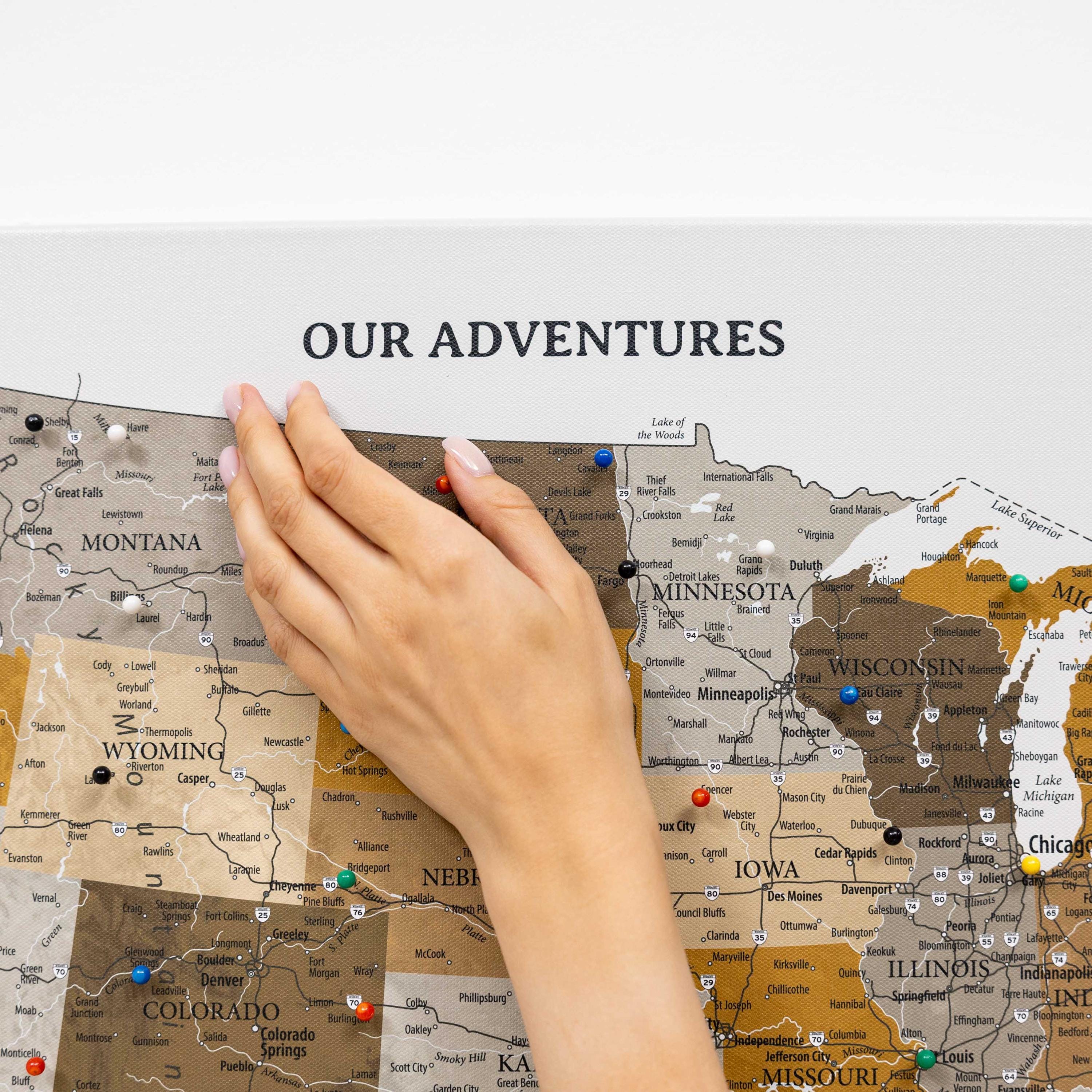 Personalized US Map On Canvas Custom Pinboard States Tracker Muted