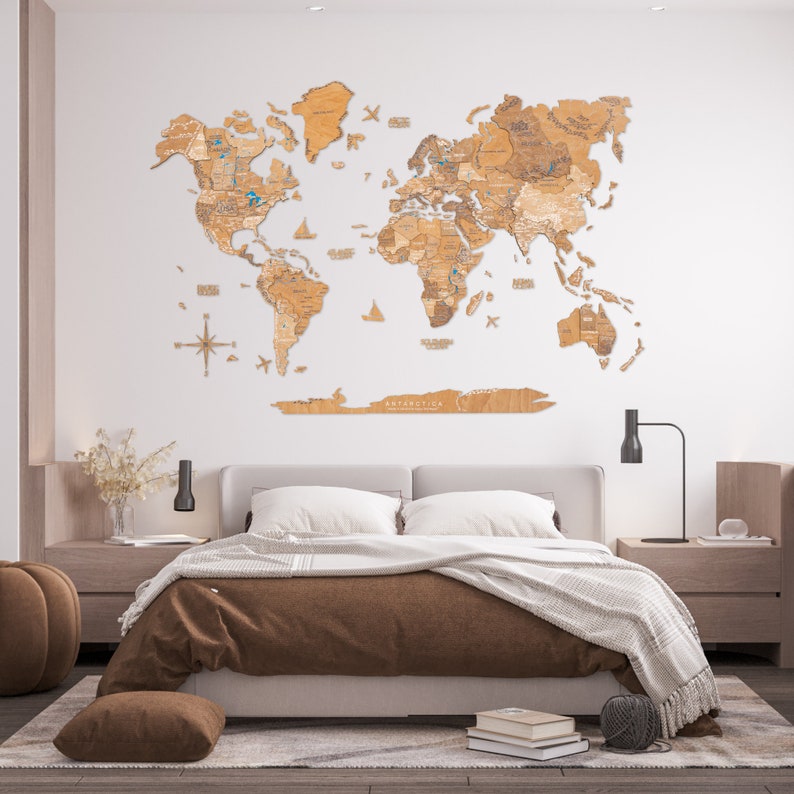 Home Decor, Wooden World Map, Wood Wall Art, New Home Gift, Travel Decor by Enjoy The Wood, 5th Anniversary Gift, Housewarming Gift image 7