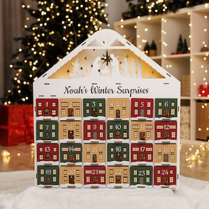Gepersonaliseerde adventskalender oplichtende herbruikbare kerstaftelling | Houten adventskalender voor volwassenen, kinderen en kinderen | Vakantiewoningdecoratie