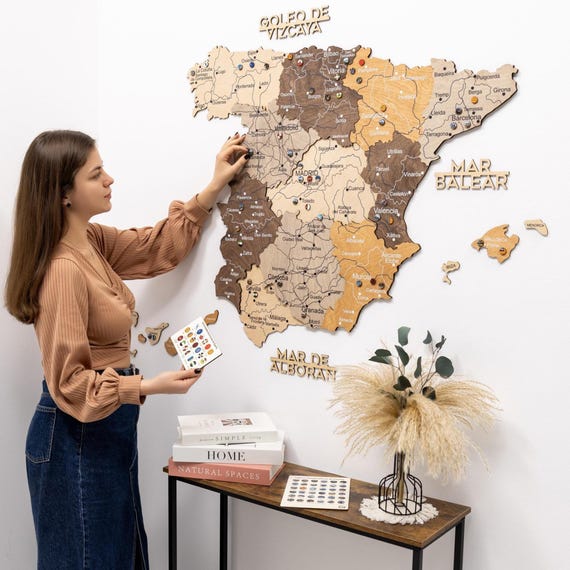 3D Wooden Spain Map - Rustic Home Decor & Travel Keepsake - Mapa de Espana - Anniversary Gift Idea for Husband, Wife - Couple, Family Gift